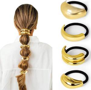 lot 6386 image: 4 PCS Gold Hair Ties for Thick Thin Hair, Hair Accessories for Women Girls, Hair Cuffs Ponytail Holders