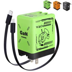 lot 6388 image: W&O Smart Charger, 2 in 1 W&O 120w Fast Charger, Retractable Wall Fast Charger, Portable Charger with All in 1 Foldable Plug, Fast Charging Power Adapter for Smartphones (Green)