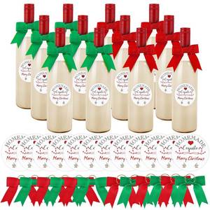 lot 6390 image: XunYee 48 Pcs Christmas Coquito Bottles Stickers and Bows for Wine Bottles Coquito Stickers Xmas Personalized Labels for Drinks Bottles Oils Dinner(No Wine Bottle)