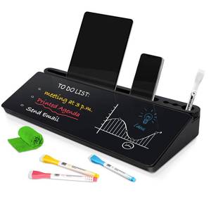 lot 6399 image: DOLLAR BOSS Glass Desk Whiteboard Small Dry Erase Board Desktop White Board with Storage Drawer Computer Keyboard Stand Desk Organizer Office Accessories School Supplies with 4 Markers 1 Rag, Black