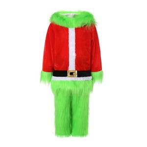 lot 6400 image: FEIBEL Kids Christmas Costumes Long Sleeve Hooded Top and Pants Sets Green Furry Monster Christmas Outfits (Green, 7-8 Years)