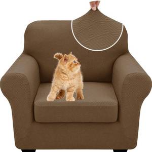 lot 6402 image: XINEAGE New 2 Pieces Chair Covers with Arms Super Stretch Chair Slipcover for Living Room Pet Dog Universal Slip Cover Anti Slip Armchair Furniture Protector (Brown), 31-46(1 Cushion)