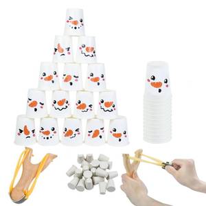 lot 6405 image: Christmas Stacking Cup Toss Game Snowball Bowling Carnival Slingshot Snowman Cup Throwing Toss Game with 30 Cups 30 Stickers 2 Slingshots 20 Balls for Holiday Family Party Accessories Indoor Outdoor