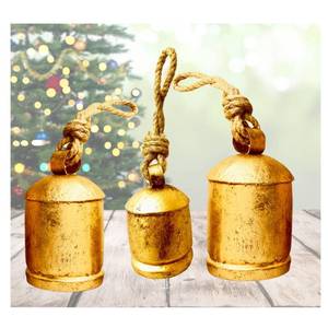 lot 6409 image: Rustic Harmony Cow Bells Decorative Set of 3 Christmas Bell Large Vintage Golden Cow Bell Brass Coated Country Bells Wall Hanging Cowbell Lucky Charm (3-4-5)