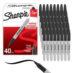 lot 6423 image: Sharpie Permanent Markers, Fine Point, Black, 40 Count - Quick Drying, Bulk Set for Classroom, Poster Boards, Office, Home, Teacher Supplies
