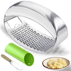 lot 6425 image: Garlic Press Rocker Heavy Duty Stainless Steel Garlic Mincer Garlic Crusher Garlic Chopper with Peeler And Scraper for Smash Garlic Built-in Bottle Opener