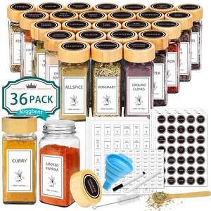 lot 7497 image: Aliggbent Spice Jars with Lable, 36 Pcs 4 oz Glass Spice Jars with Bamboo Lids, Spice Containers Bottles, Glass Seasoning Jars with Shaker Lids, Collapsible Funnel, for Spice Racks, Pantry,Cupboard