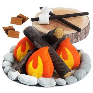 lot 7498 image: Pretend Campfire Set for Kids with SMores Kit & Wood Log Pillow - Soft, Safe & Durable Toy Campfire for Pretend Play & Sensory Play - Giftable Plush Felt Kids Campfire Playset for Ages 3