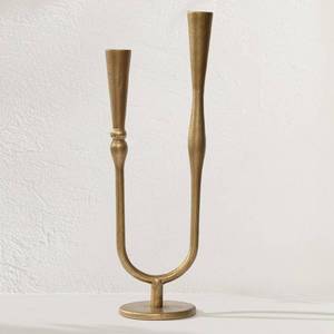 lot 7514 image: Cast Iron Candelabra, Antique Brass Metal Candlestick Holder, Elegant Wedding & Event Candle Stand, Vintage Decorative Candelabra for Home & Dining Room