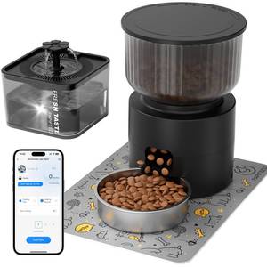 lot 7516 image: PAPIFEED Automatic Cat Feeder and Water Fountain, 3L12 Cups 2.4G WiFi Pet Feeder with Stainless Steel Bowl, Smart APP Control for Remote Feeding, 1-12 Meals Per Day, Detachable for Easy Clean (Black)