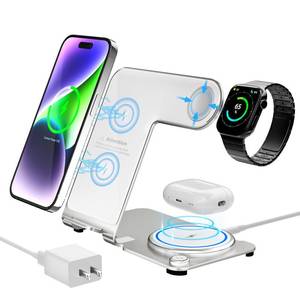 lot 8398 image: Wireless Charger, Aluminum Alloy 3 in 1 Wireless Charging Station for Apple iPhoneiWatchAirpods,iPhone15 14,13,12,11 (Pro, ProMax)XSXRXSX8(Plus),iWatch876SE5432,AirPods 32pro