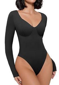 lot 8401 image: Avidlove Womens Bodysuit Long Sleeve Body Suits Seamed Cup Double Lined Sexy Top Going Out ��Black S��
