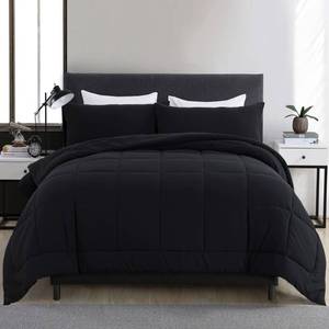lot 9149 image: DOWNCOOL Twin Comforter Set -All Season Bedding Comforters Sets with 1 Pillow Case -2 Pieces Bed Set Down Alternative Comforter Set -Black Twin Bedding Sets(64x88)