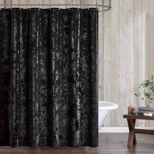 lot 9156 image: Fredsure Distressed Velvet Shower Curtain Set, 13 Pieces Black Including 1 Piece 72x72 Shower Curtain and 12 Pieces Silver Hooks