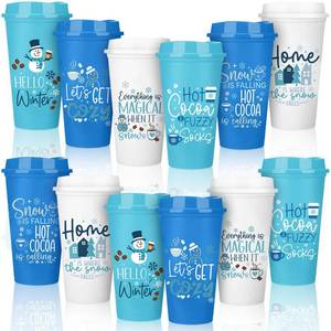lot 9182 image: Pickmesh 12 Pack Winter Reusable Coffee Cup 16 oz Winter Tumblers with Lid Plastic Coffee Mug Travel Mug Thanks Gifts for Hot and Cold Drinks (Snowman)