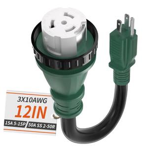 lot 9183 image: PlugSaf 50 Amp to 15 Amp 110V RV Adapter Plug, 15A Male to 50A Female RV Power Adapter with Twist Lock Plug, Dogbone Electrical for Camper, NEMA 5-15P SS 2-50R, 103 STW Cord 12 Green
