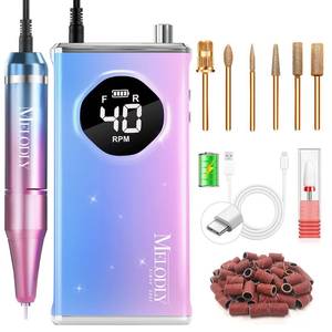 lot 9187 image: Electric Nail Drill File Professional 40000 RPM, Melodly Rechargeable Electric Nail File Machine Kit for Acrylic Gel Nails Polishing Removing, Portable Cordless Efile with Gold Bits Kit at Salon Home
