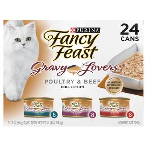 lot 9193 image: Purina Fancy Feast Gravy Lovers Poultry and Beef Grilled Gourmet Wet Cat Food Variety Pack - (Pack of 24) 3 oz. Cans