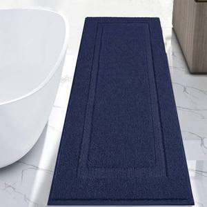 lot 9202 image: SHACOS Super Soft Long Bathroom Rugs 24x60 Polyester Fluffy Bath Runner Non Slip Washable Absorbent Bath Rugs Mats Bathroom Accessories Tub Shower Vanity Carpet, Navy Blue 2x5