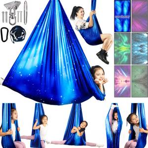 lot 9203 image: Sensory Swing for Kids & Adults Holds up to 300lbs Indoor & Outdoor Double Layer Therapy Cuddle Swing with 360° Swivel Hanger Kit for Calming, Effect for Autism, ADHD or SPD. (Star Blue)