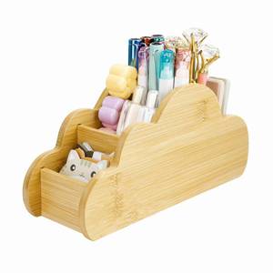 lot 9209 image: IBEQUEM Cloud Remote Control Holder, Bamboo Organizer for TV Remotes, Makeup Brushes, Office Supplies, 5 Compartments Desk Caddy for Living Room, Bedroom, Office Modern Farmhouse Decor