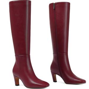 lot 9215 image: Tarkwa Kitten Heel Knee High Boots Women Square Toe Long Tall Boots Faux Leather Low Heel Boot Fashion Dress Casual Elastic Boots with Side Zipper(Burgundy, Size 8)