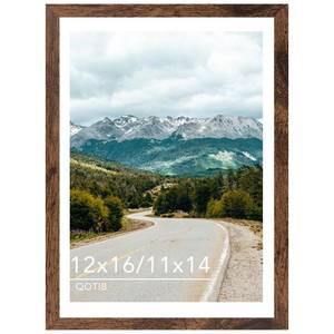 lot 10145 image: QOTIB Wood 12x16 Picture Frame with 11x14 Mat Deep Brown, Display 11x14 with Mat or 12x16 Without Mat, Wood 12 by 16 Photo Frame, 12 x 16 Frame for Wall Hanging Display, Deep Brown