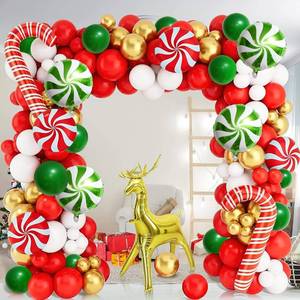 lot 10160 image: 126pcs Red and Green Balloon Garland Arch Kit,Red White Gold Christmas Lollipop Candy Cane Holiday Balloon Set Xmas Decoration Balloons Christmas Party Garland Balloons Candycane Kit Birthday Festival