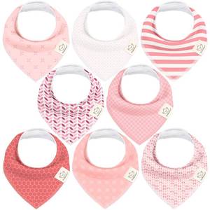 lot 10168 image: KeaBabies 8-Pack Organic Baby Bandana Bibs for Girls - Super Absorbent Triangle Baby Bibs for Drooling and Teething Infant, 100% Cotton Extra Soft for Newborn, Infant 0-36 Months (Blush)
