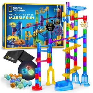lot 10170 image: NATIONAL GEOGRAPHIC Glowing Marble Run �� Construction Set with 15 Glow in The Dark Glass Marbles & Storage Bag, STEM Gifts for Boys and Girls, Building Project Toy (Amazon Exclusive)