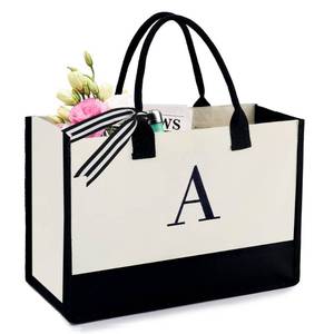 lot 10180 image: BeeGreen Embroidery Monogram Canvas Tote Bag Personalized Gifts Bags for Birthday Beach Work Wedding Gift Basket for Women Teacher Mom Friend Coworkers Sister Nurse Cute Initial Totes Cool (Letter A)