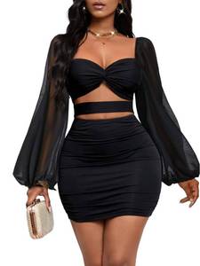 lot 10188 image: GothDark Womens Sexy Mesh Dress Bodycon Cut Out Puff Sleeve Ruched Party Club Homecoming Mini Dresses Black
