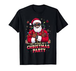 lot 10189 image: African American Santa Claus Christmas Xmas Pajama Party T-Shirt
