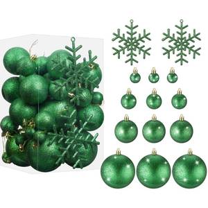 lot 13489 image: Syhood 62 Pcs Glitter Christmas Ball Ornaments Bulk Plastic Snowflakes Shatterproof Christmas Tree Ornament Set for Xmas Holiday Party Decorations(Glitter Green)