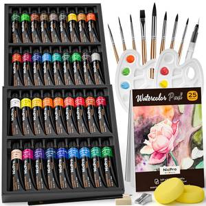 lot 13527 image: Nicpro Watercolor Paint Set for Adults,Beginner & Artists, 36 Tubes Water Color Paint Set with 25 Watercolor Paper Book, 8 Squirrel Paint Brushes, Palettes, Color Wheel, Water Color Painting Supplies