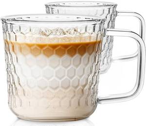 lot 13531 image: Aquach 16 Oz Glass Coffee Cups, Clear Tea Mugs with Handle, Microwave and Dishwasher Safe Home Office Drinking Mugs Perfect for Americano Cappuccino Hot&Cold Beverages, 2-Pack