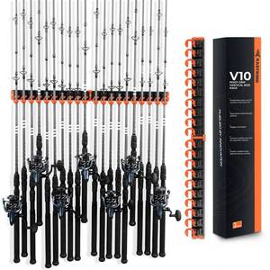 lot 13558 image: KastKing V10 Pivot Grip Fishing Rod Holder��Adjustable, Space-Saving Wall-Mounted Rod Holder, 10 Polymer-Coated Steel Hooks, Expandable Storage System, Holds 10 Rod & Reel Combos, 2 Packs