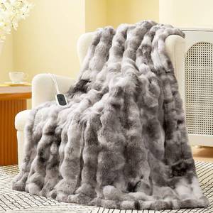 lot 13562 image: Am�lie Home Heated Bubble Faux Fur Blanket Electric - 50x60 Heating Blanket Throw 2468 Hours Auto-Off 8 Heat Level Over-Heat Protection Electric ETL Certification Tie-dye Grey