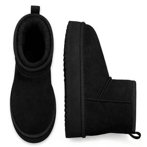 lot 13577 image: Litfun Suede Platform Mini Boots for Women Genuine Leather Fuzzy Ankle Winter Snow Boots with Fur Lined, Black 38