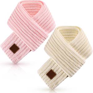 lot 14266 image: Zhanmai 2 Pcs Toddler Scarf Kids Warm Set Winter Knit Scarves Soft Neck Warmer for Boys Girls Children(Pink, Beige)
