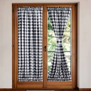lot 14269 image: Moslovstar 2 Pcs Buffalo Grid French Door Curtains 72 Inch Long Rod Pocket Front Back Glass Door Curtains Window Treatments with Bonus Tiebacks, Black and White
