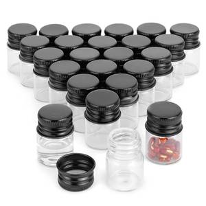 lot 14284 image: Kesell 24 Pack 5ml Clear Glass Bottles with Screw Aluminum Caps Mini Glass Jars with Lids, Small Vials for DIY decoration and storage containers (Black Cap)