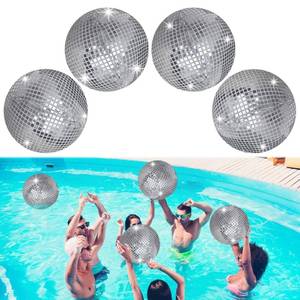 lot 14292 image: 4 Pieces 11 Inch Inflatable Disco Ball ��Inflatable Ball with Disco Ball Cover Rope��Christmas Hanging Decorated ��Disco Ball Party Decorations, Party Design for Swimming Pool Decorations Outdoor