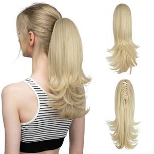 lot 14302 image: CJL HAIR 14 Inch Claw Clip in Beach Blonde Ponytail Extension Synthetic Curly Wavy Fake Faux Hair Pony Tail Hair Piece High Temperature Fiber Hairpieces for White Women Girls Kids (Beach Blonde)