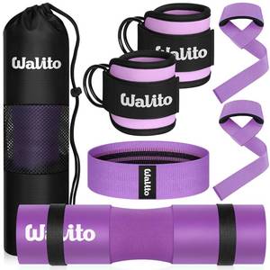 lot 14313 image: WALITO 7Pcs Barbell Pad Set for Hip Thrust - Squat Pad,Gym Accessories for Women with Bar Bad,Bench Press, with Gym Ankle Straps,Resistance Bands for Working Out,Lifting Strap,Carry Bag
