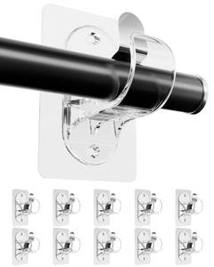 lot 14335 image: ANDGOO 10 Pack No Drill Curtain Rod Brackets, Renter Friendly Self Adhesive Curtain Rod Holders, Heavy Duty No Drilling Curtain Rod Hooks for Apartment Bedroom Bathroom Dorm Kitchen, Transparent
