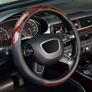 lot 14338 image: KAFEEK Wood Grain Steering Wheel Cover, Universal 15 inch, Microfiber Leather,Anti-Slip, Odorless