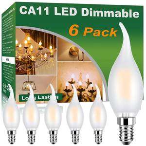 lot 14347 image: CA11 Bulb Dimmable 2700K Warm White, 6 Pack Candelabra LED CA11 450LM, Frosted Glass Flame Shape CA 11 Bulb E12 4W Equivalent 40W 120V, Flicker Free CA 11 Vintage Light with CRI85 Decoration