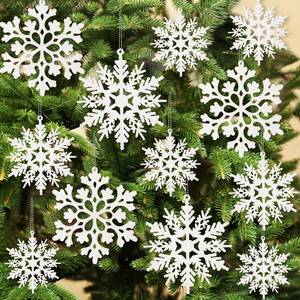 lot 14348 image: 36pcs Snowflakes-Christmas Tree Decorations, Snowflake Ornaments for Tree, Plastic Glitter White Snow Flakes Ornaments, Christmas Indoor Winter Wonderland Decor