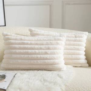 lot 14351 image: MANDIOO Pack of 2 Decorative Throw Pillow Covers Faux Fur Striped Plush Soft Cushion Covers Pillow Cases Bedroom Living Room Sofa Home 12x20 Inch Cream White